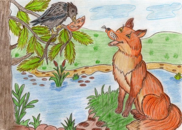 Иллюстрации ворона и лисица (39 фото)