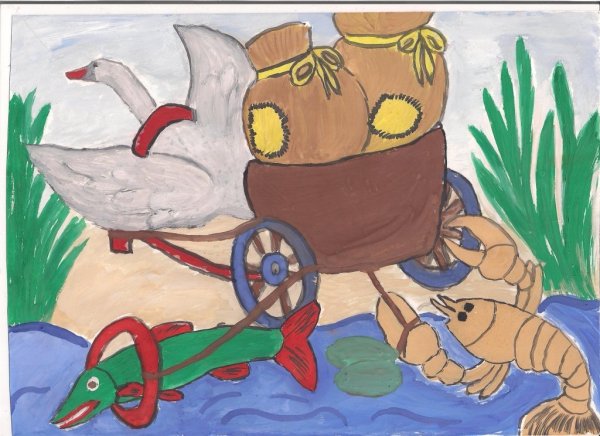 Иллюстрация к басне крылова лебедь рак и щука детские рисунки (37 фото)