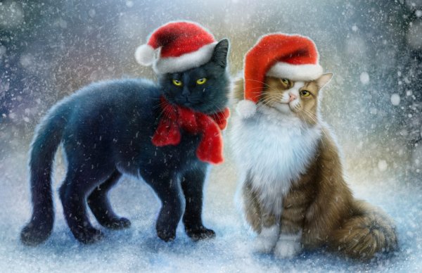 Новогодние открытки с кошками (40 фото)
