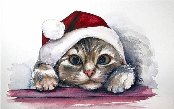 Новогодняя открытка с котом рисунок (38 фото)
