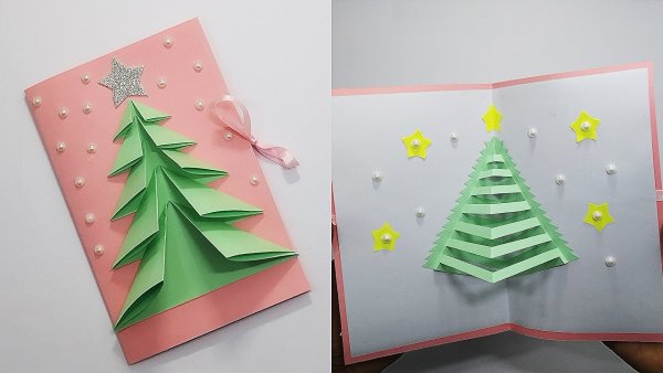 Новогодняя открытка с елочкой оригами (39 фото)
