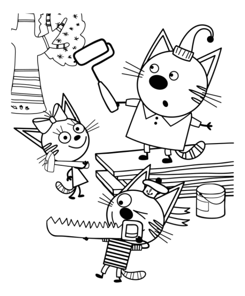 Раскраски героев мультика три кота (35 фото)