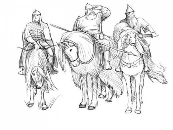 Раскраски три богатыря на конях один богатырь (40 фото)
