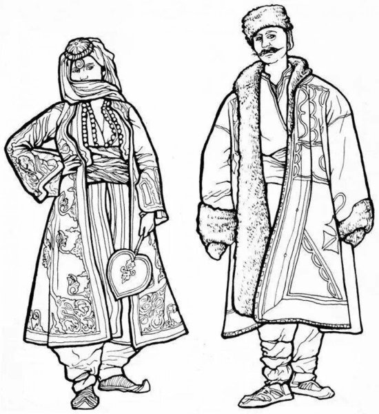 Татарский национальный костюм раскраска