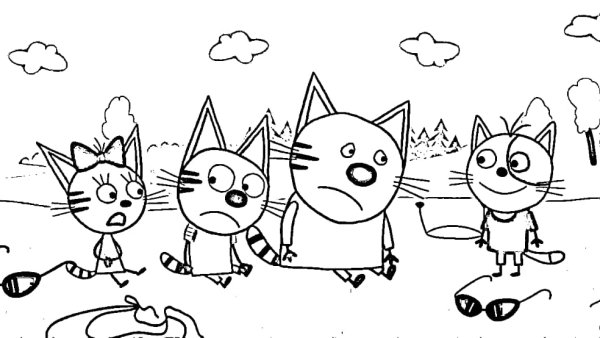 Раскраски три кота с друзьями (41 фото)